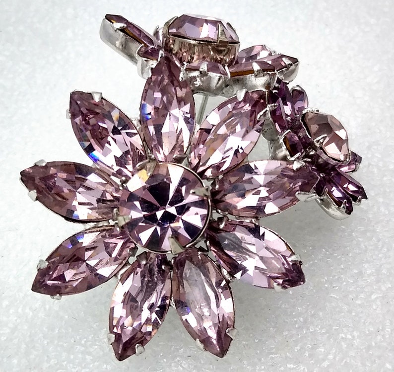 ON SALE Sparkly Lavender Rhinestone Triple Flower Brooch!