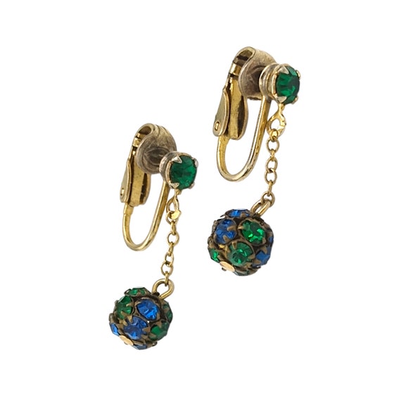 Blue Green Rhinestone Earrings, Blue and Green Rh… - image 2