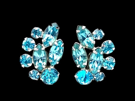 Aqua Blue Rhinestone Earrings, True Aqua Blue Scr… - image 1