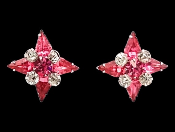 Pink Rhinestone Earrings, Gorgeous Pink Stars Rhi… - image 1