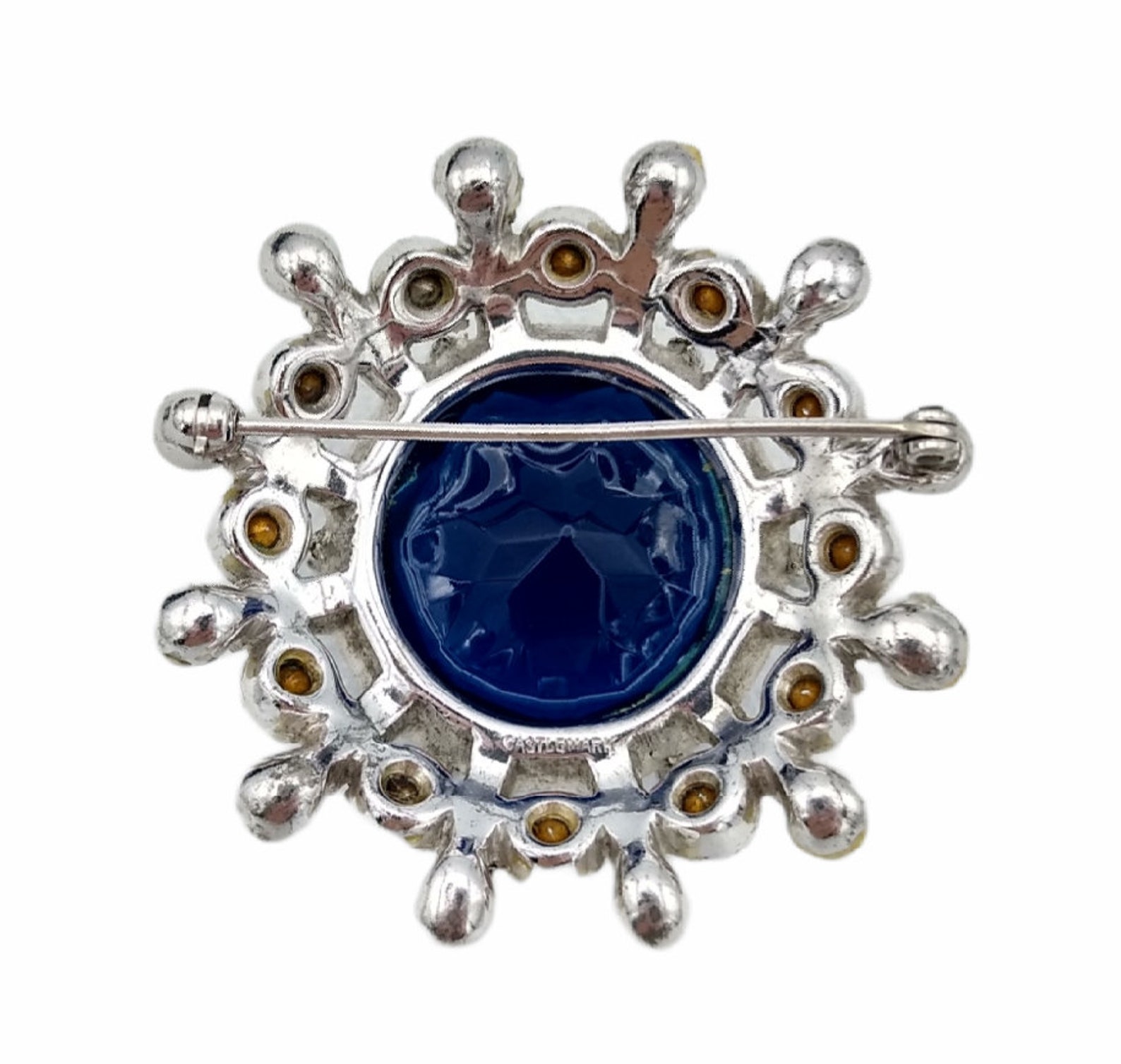 Blue Rhinestone Brooch Signed Castlemark castlecliff Etsy