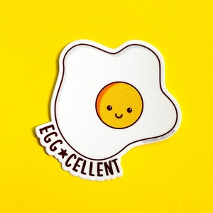 Fried Egg Vinyl Decal &quot;Egg-cellent!&quot; - kawaii egg, funny sticker, foodie sticker, cute fried egg pun, for laptop water bottle