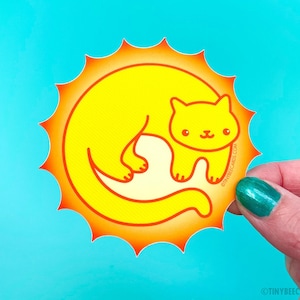 Sun Kitty Vinyl Sticker - sunshine sticker, cat lover gift, cute sticker, planner sticker, water bottle, stocking stuffer decal, for her