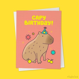 Capybara Birthday Card "Capy Birthday" - animal lover card, capybara with yuzu, funny bday card for friend, happy birthday animal lover