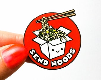 Funny Ramen Hard Enamel Pin "Send Noods" - foodie lapel pin gift, cloisonne pin, Japanese food, funny enamel pin, rude cute gift, noodles