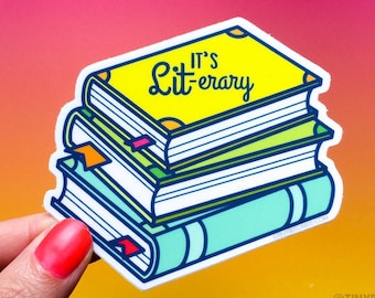 Funny Literary Books Vinyl Sticker "It's LIT-erary" - cute stickers, reading lover, water bottle or laptop sticker, librarian bookworm gift