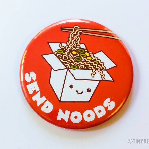 Aimant ou épingle drôle « Send Noods » de bouton Ramen coquine grossier - mignonne épingle kawaii, insigne de nouilles ramen, cadeau gourmand, cuisine asiatique