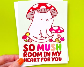 Carte Anniversaire d'amour de chat champignon ou Saint Valentin pour amoureux des chats