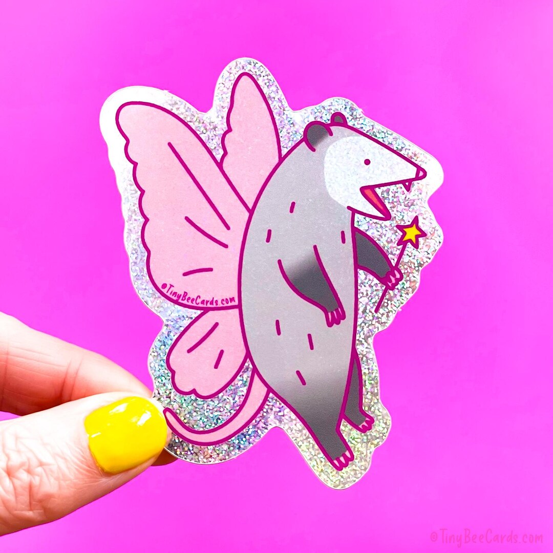 Fairy Opossum Glitter Vinyl Sticker - Funny Whimsical Trash Animals ...