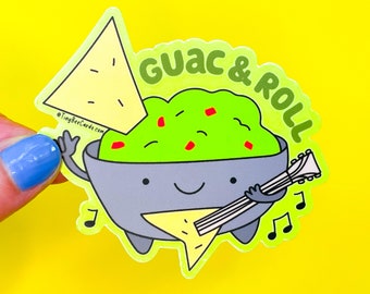 Guac & Roll Vinyl Sticker - guacamole sticker, rock n roll music, water bottle laptop notebook decal