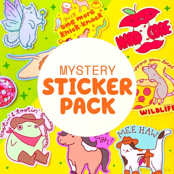 Mystery Sticker Pack - random vinyl decals set, cute pun laptop or water bottle stickers, bulk stickers, gifts, lucky dip blind bag