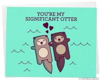 Cute Card 'You're My Significant Otter' - Funny Pun Card, Greeting Cards, Anniversary Card, Love Card, Otters Holding Hands Greeting card