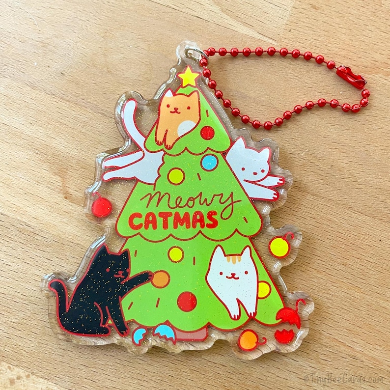 Meowy Catmas Cat Mischief Sparkle Acrylic Christmas Ornament - Etsy