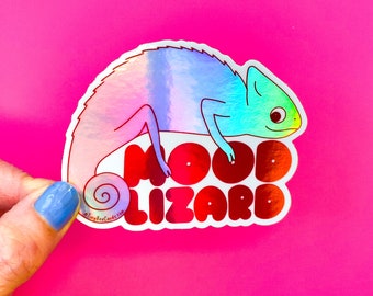 Chameleon Sticker "Mood Lizard" - rainbow holographic vinyl sticker, dishwasher safe water bottle decal