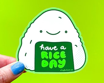 Onigiri Vinyl Sticker "Have a Rice Day" - Japanese Food Gift, Asian Foodie Decal for Water Bottle Laptop Car