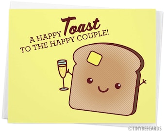 Cute Wedding Card "Happy Toast" - wedding card for couples, kawaii greeting card, kawaii toast, funny wedding cards, engagement card