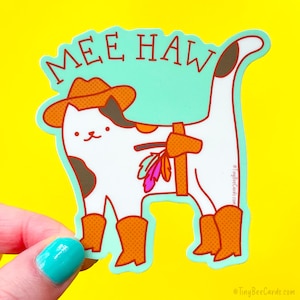 Mee Haw Cowboy Western Cat Vinyl Sticker