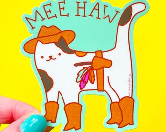 Mee Haw Cowboy Western Cat Vinyl Sticker