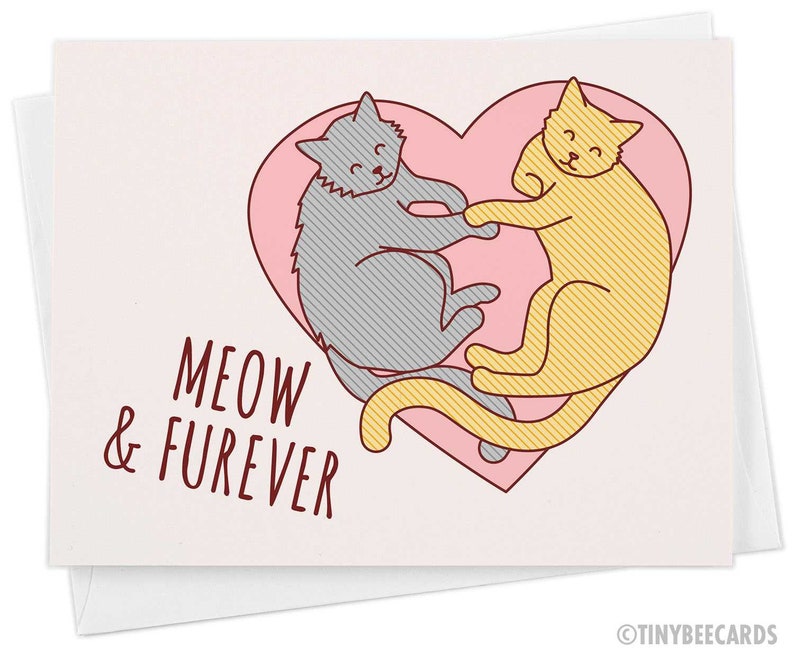 Love Card Meow & Furever Funny Anniversary Card, Cat Lover Card, Valentine's Day Card, Funny Pun Card, Funny Cat Card, Cat Cuddles Card image 1