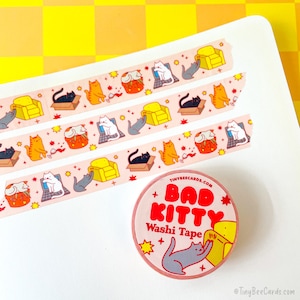 Bad Kitty Washi Tape - Cute Cat Mischief, Stationary Supply for Journaling, Scrapbooking & Art