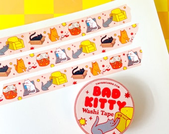 Bad Kitty Washi Tape - Cute Cat Mischief, Stationary Supply for Journaling, Scrapbooking & Art