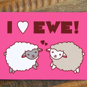 Funny I Love You Card "I Love Ewe" - greeting cards, love cards, for boyfriend girlfriend husband or wife, cute sheep card, kawaii card