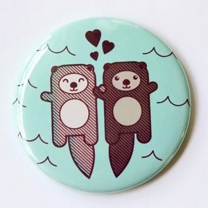 Otters Refrigerator Magnet or Pin - love or engagement gift, otters holding hands, fridge magnet, nerdy gift, party favor