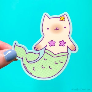 Purrmaid Cat Vinyl Sticker - Cute Cat Mermaid Decal for Water Bottle, Tumbler Etc