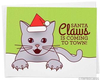 Funny Christmas Card "Santa Claws" - Funny Cat Christmas Card, Cat Lover Christmas, Cat Holiday Card, Cat xmas card, Cute cat card