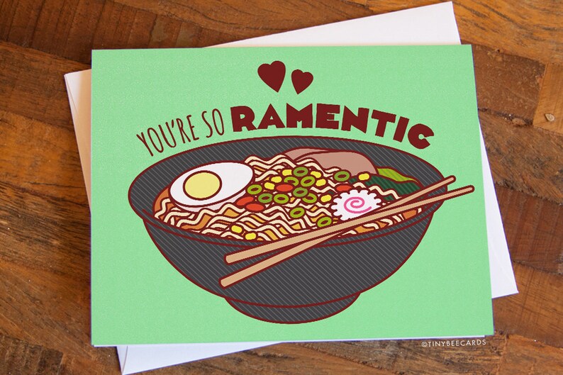 Funny Love card You're So Ramentic ramen anniversary love valentine's day card, boyfriend girlfriend husband wife, Asian food card image 2