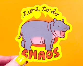 Chaos Hippo Vinyl Sticker - Cute Laptop Decal