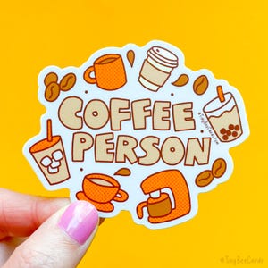 Coffee Person Vinyl Sticker, Gift for Coffee Lover, Hot Iced Boba Drip Latte Etc, Water Bottle Mug or Tumbler Decal 画像 1