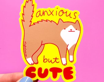 Anxious Cat Vinyl Sticker – Mental Health Decal