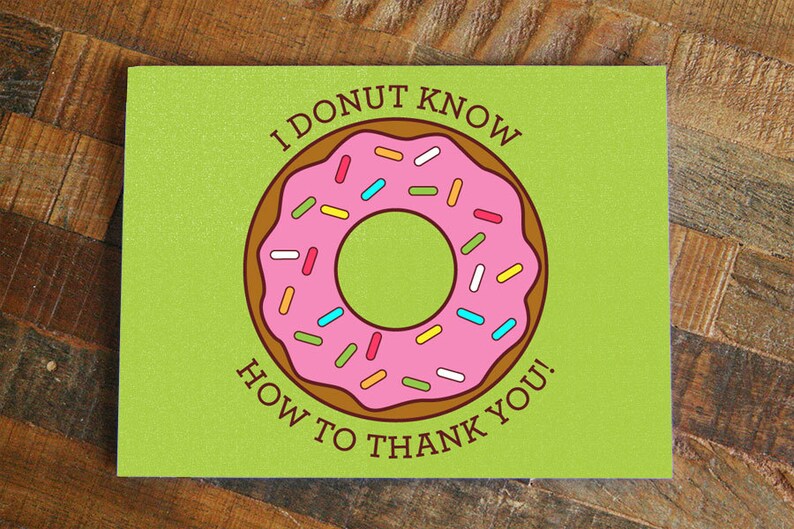 Funny Thank You Card Donut Pun Card Thank You Note Greeting Etsy