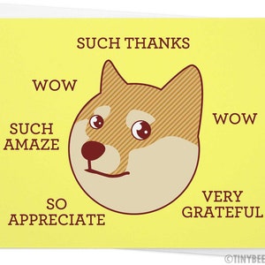 Funny Thank You Card Such Thanks Doge Card, Shiba Inu Greeting Card, Shibe Card, Meme Card, Geeky Thanks Card, Dog Thanks Note image 1