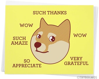 Funny Thank You Card "Such Thanks" - Doge Card, Shiba Inu Greeting Card, Shibe Card, Meme Card, Geeky Thanks Card, Dog Thanks Note