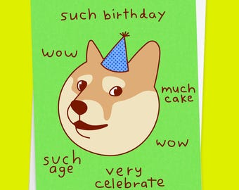 Funny Doge Shiba Inu Meme Birthday Card "Such Birthday"
