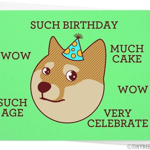 Funny Birthday Card - Doge "Such Birthday" - Internet Meme Humor, Cute Shiba Inu Dog