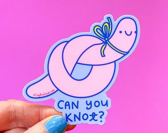 Earthworm Vinyl Sticker "Can You Knot?" - Longboy Worm Illustration, Cute Funny Bug Lover Water Bottle Decal Gift