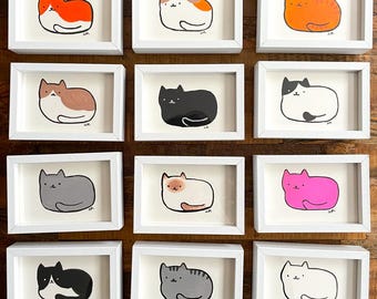 Fresh Loaves - Hand Painted Tiny OOAK Original Gouache/Acrylic Cat Loaf Paintings 2x3''