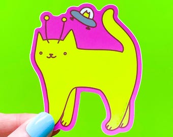Alien Cat Vinyl Sticker - Outer Space UFO Kitty Decal