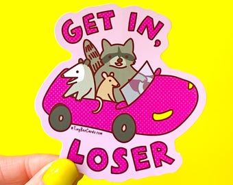 Get in Loser Trash Animals Vinyl Sticker - Raccoon Opossum Rat Water Bottle Laptop Decal Gift