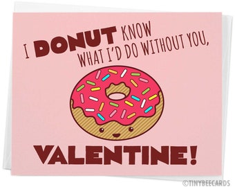 Funny Valentines Day Card, For boyfriend or girlfriend, for husband or wife, Donut Pun Card, Foodie Card, Pop art card, Cute Valentine Card