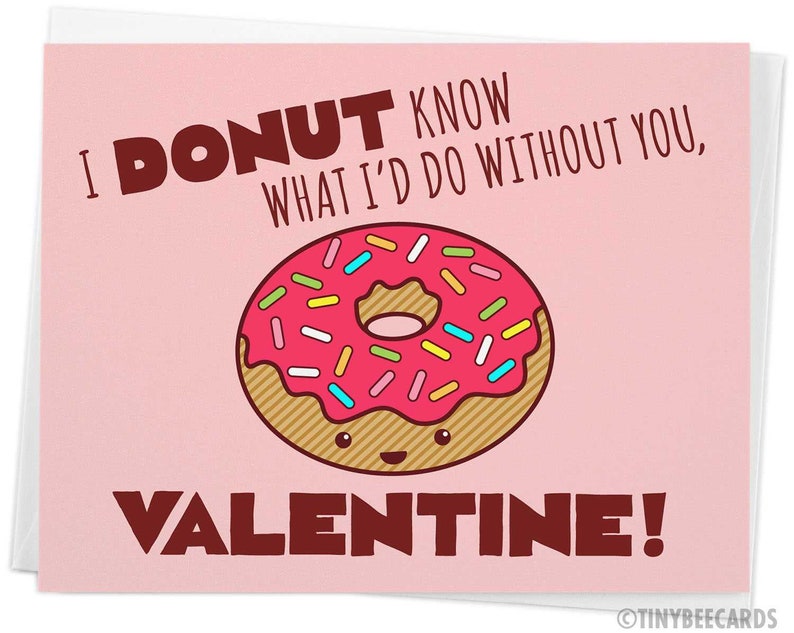 Funny Valentines Day Card, For boyfriend or girlfriend, for husband or wife, Donut Pun Card, Foodie Card, Pop art card, Cute Valentine Card image 1