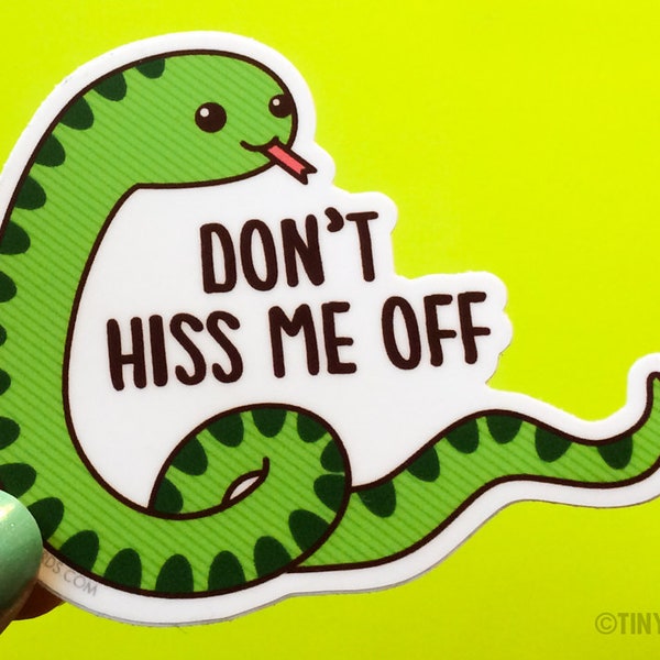 Funny Snake Vinyl Sticker "Don't Hiss Me Off" - cute animal sticker, cheeky rude sticker, pun laptop sticker, kawaii cute snake art