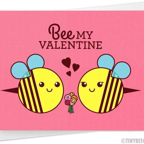 Valentines Day Card "Bee My Valentine" - cute bees, bumblebee card, pun card, funny valentine, boyfriend girlfriend card, husband wife card