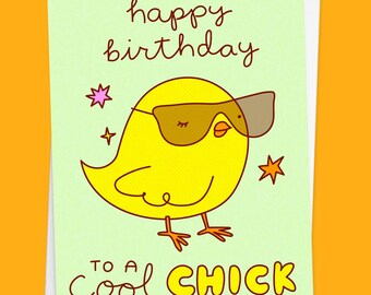 Funny Bird Birthday Card For Her "Happy Birthday to a Cool Chick"