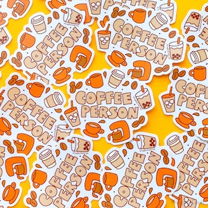 Coffee Person Vinyl Sticker, Gift for Coffee Lover, Hot Iced Boba Drip Latte Etc, Water Bottle Mug or Tumbler Decal 画像 2