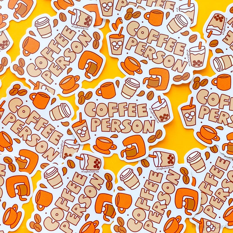Coffee Person Vinyl Sticker, Gift for Coffee Lover, Hot Iced Boba Drip Latte Etc, Water Bottle Mug or Tumbler Decal 画像 2