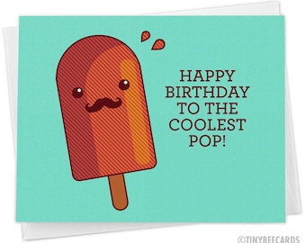 Dad Birthday Card "Happy Birthday to the Coolest Pop!" Funny Card for Dad, Mustache, Dad Card, Popsicle Pun Card, Greeting Card, foodie card